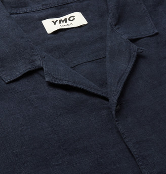 YMC Malick Camp-collar Linen Shirt - Blue
