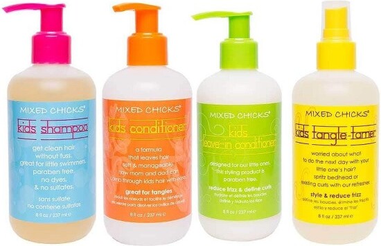 Mixed Chicks MixedChicksKids(8oz)Shampoo,Conditioner,LeaveInConditioner&Tangle-Tamer(4pieceHairSETKIT)forChildren