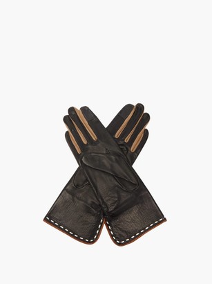 Agnelle Diane Topstitched Leather Gloves - Black Multi