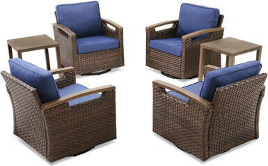 6-Piece Premium Outdoor Furniture Set, 4 Swivel Rocker Chairs & 2 Stylish Side Tables, All-Weather PE Wicker Collection For Patio, Garden, Backyard &