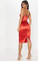 Thumbnail for your product : PrettyLittleThing Red Lace Insert Satin Midi Dress