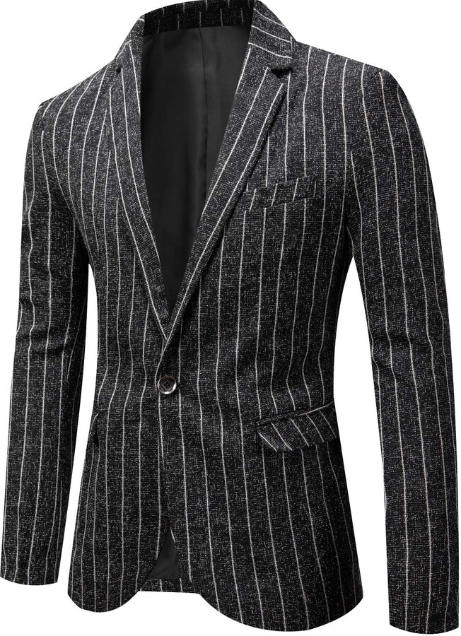 CHARTOU Men's Basic Blazer Pin Stripe 1 Button Slim Fit Lightweight Suit Jacket Black S
