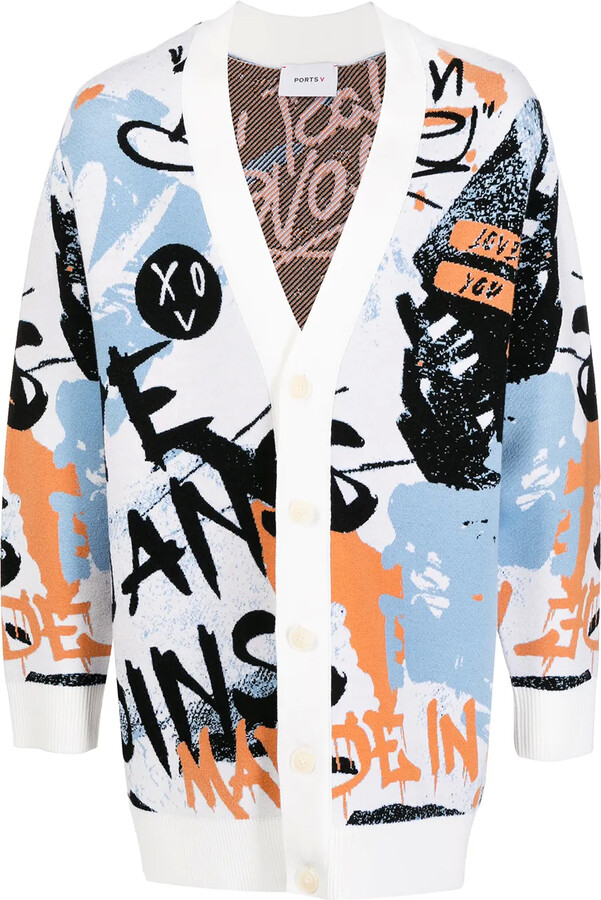 Ports V Graffiti-Print Button-Up Cardigan