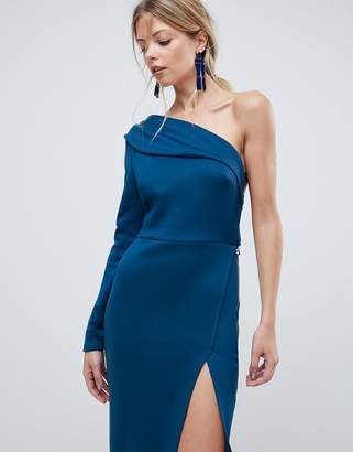 ASOS Design One Shoulder Long Sleeve Thigh Split Maxi Dress