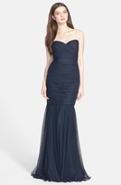 Thumbnail for your product : Amsale Strapless Tulle Mermaid Gown