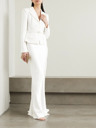 Self-Portrait Belted Crepe And Satin Maxi Dress - White - ShopStyle