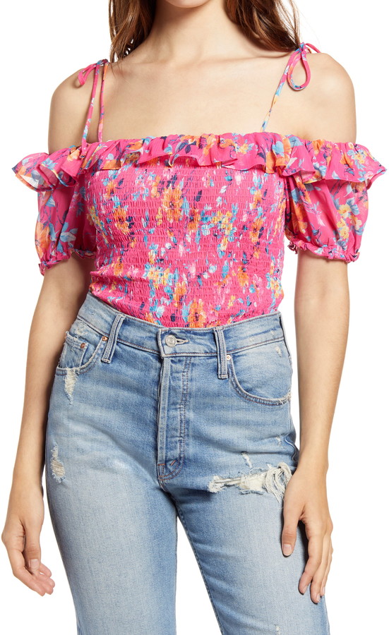 smocked tie shoulder top