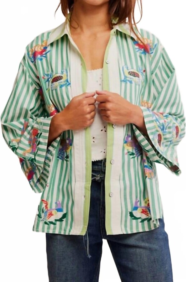 Free People Bird Shirt In French Green Combo