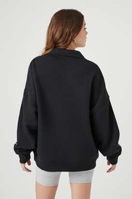 Forever 21 Women's Vermont Graphic Half-Zip Pullover in Black Medium