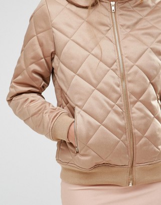 Missguided Quilted Satin Bomber Jacket