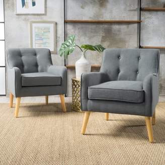 Noble House Ingrid Mid Century Tufted Back Fabric Arm Chair, Set of 2, Charcoal