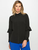Thumbnail for your product : ELOQUII Ruffle Sleeve Button Down Blouse