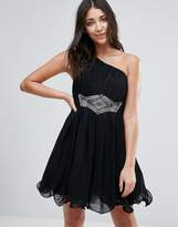 Thumbnail for your product : Little Mistress One Shoulder Skater Dress With Embellished Waistband