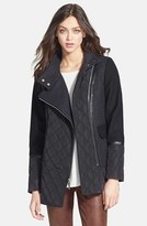 Thumbnail for your product : Kensie Asymmetric Zip Mixed Media Coat