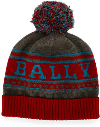 Bally Men's Wool Logo Beanie Hat w/ Pompom