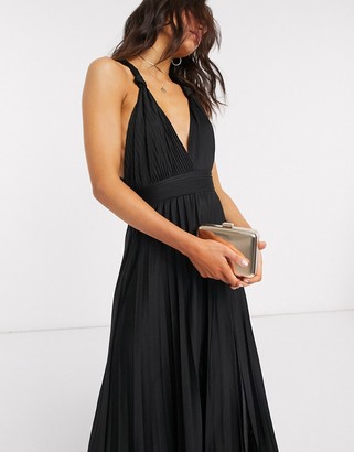 ASOS DESIGN knot strap pleated maxi dress in black