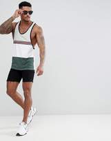 Thumbnail for your product : ASOS Design DESIGN extreme racer back tank with contrast yoke and taping in green nepp fabric