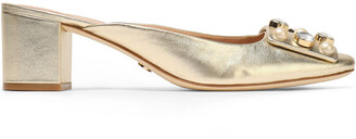 Tory Burch Embellished Metallic Leather Mules