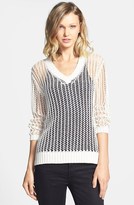 Thumbnail for your product : Vince Camuto Open Stitch V-Neck Sweater