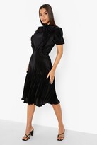 Thumbnail for your product : boohoo High Neck Puff Sleeve Pleated Midi Dress
