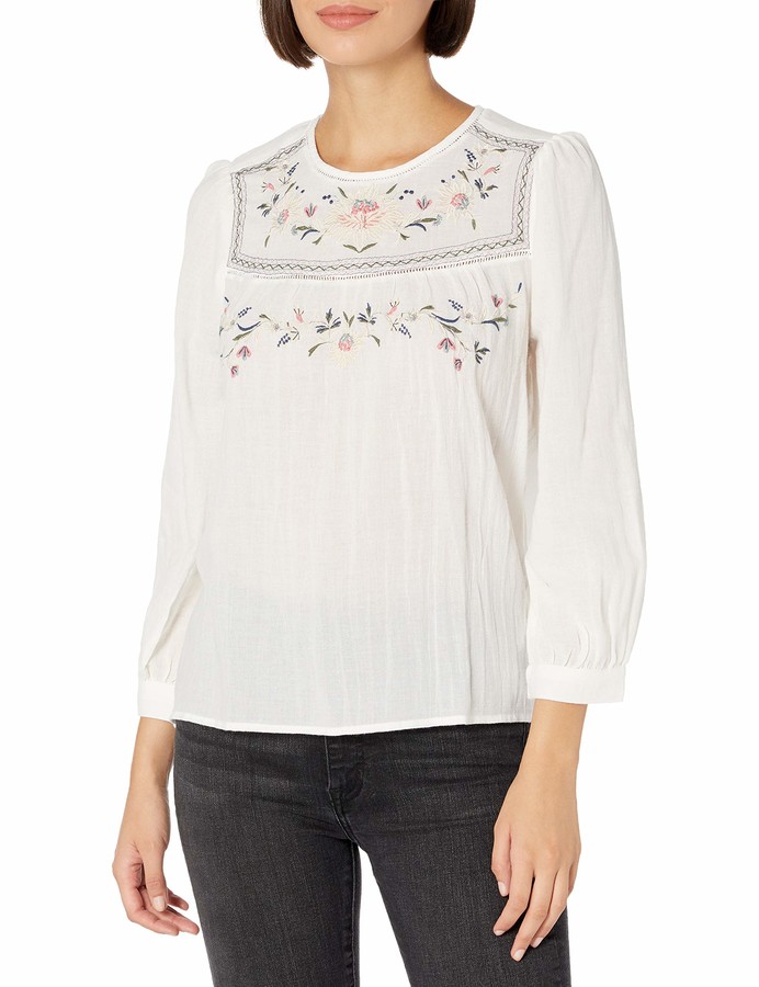 lucky brand embroidered yoke top