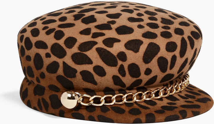 Eugenia Kim Sabrina chain-embellished leopard-print felt cap