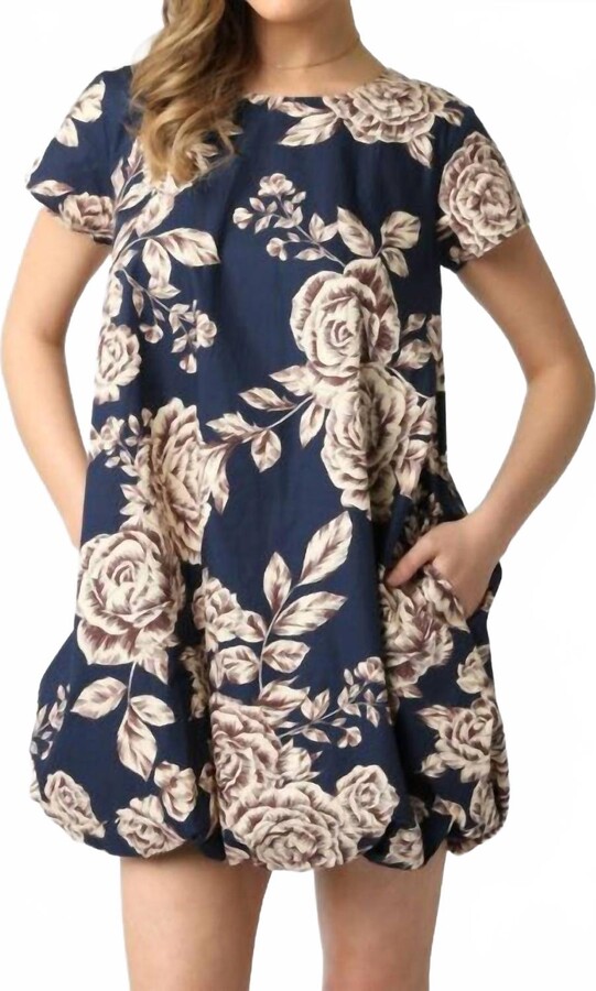 Olivaceous Austin Mini Bubble Dress In Midnight Blue Cream