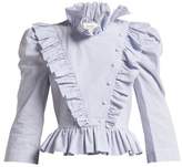 Thumbnail for your product : Isa Arfen Edith Striped Ruffle Trimmed Blouse - Womens - Blue White