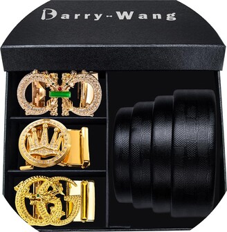 Barry.Wang Business Mens Belt Black Cuttable Ratchet Classic Cowhide  Leather Stainless Steel Buck Automatic Nickel Free Dress Belt :  : Fashion