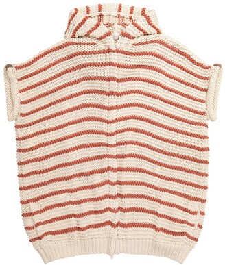 BRUNELLO CUCINELLI KIDS Striped cotton hooded cardigan