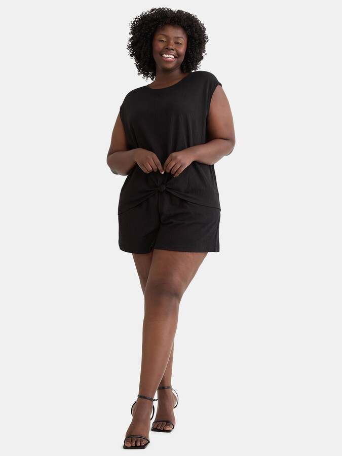 Terra & Sky Women’s Plus Crinkle Knit Twist Top and Shorts Set, 2-Piece, Sizes 0X-5X