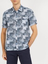 Thumbnail for your product : 120% Lino Floral-print Short-sleeved Linen Shirt - Blue Multi