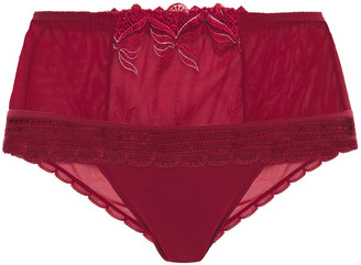 Simone Perele Lace-trimmed Embroidered Tulle Mid-rise Briefs