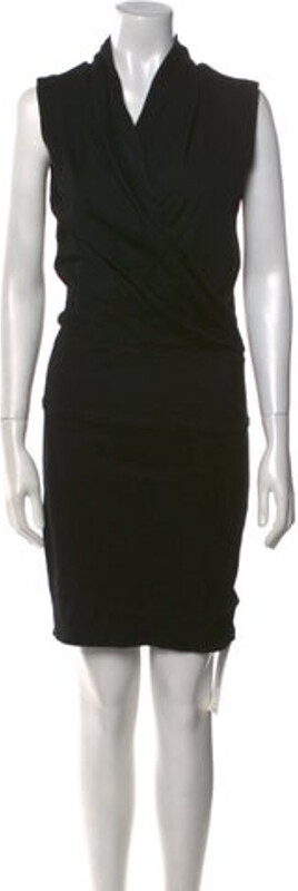 Helmut Lang Sheath Dress Black Pleated Accents Sleeveless with Cowl Neck Designer