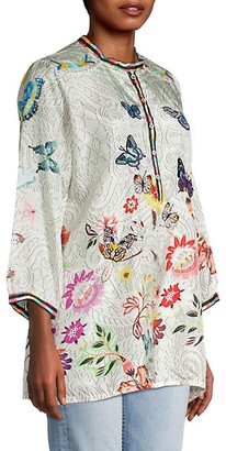 Johnny Was Kendra Printed Applique Silk Blouse