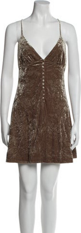 Saint Laurent Slip Dress From the 2022 Collection by Anthony Vaccarello Gold Sleeveless with V-Neck Concealed Zip Closure at Back