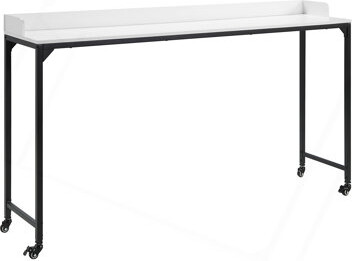 Latitude Run White Finish Multipurpose Over The Bed Desk With Adjustable Height Metal Legs With Casters Overbed Table 1Pc Laptop Table For Bed Breakfast Table