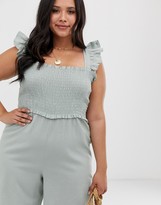 Thumbnail for your product : ASOS DESIGN Curve shirred frill sleeve jumpsuit