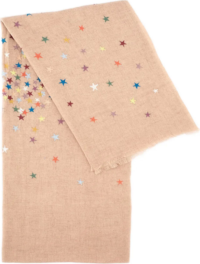 Benaras By Citrus Embroidered Stars Fringed Scarf