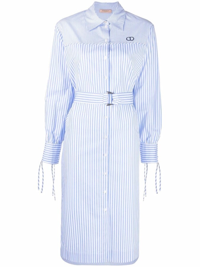 blue and white striped shirt dress with leather belt, vintage Louis Vuitton  Passy bag, striped shirt dress with belt summer outfit - Meagan's Moda