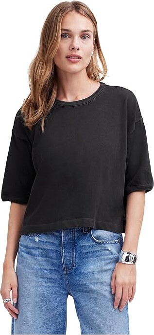 Madewell Esther Side Slit T-Shirts Women's Clothing Black Coal : 2XS (Women's 000), Cotton