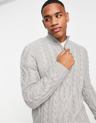 Half-Zip Cotton Pullover with Cable Stitches, Regular