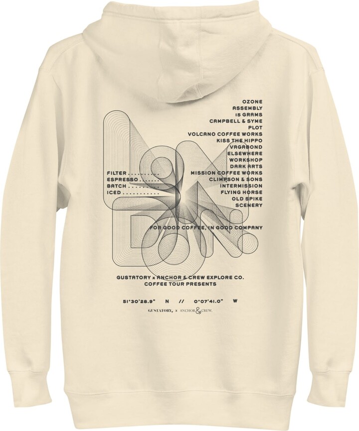 Anchor & Crew Neutrals Bone Gustatory London Coffee Scene Cotton Blend Embroidered Hoodie - Women