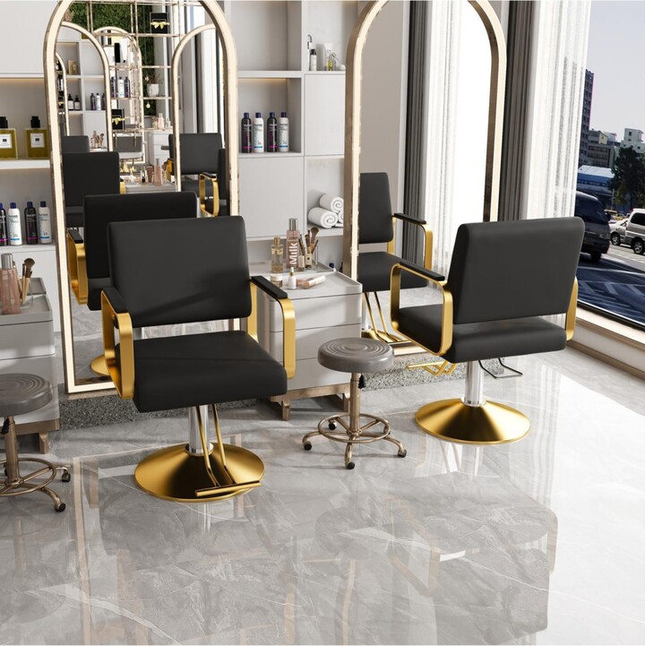 Streamdale Furniture Hydraulic Salon Chair - 360 Swivel Barber Stylist Chair (Black+Gold)