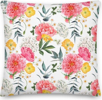 Etsy Pink Peony, Yellow & White Flowers Decorative Pillow All Over Floral Pattern/Sofa Home Decor Gifts For Her