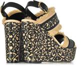 Thumbnail for your product : Oscar de la Renta Talitha Black & Beige Lasercut Leather and Raffia Wedge Sandals