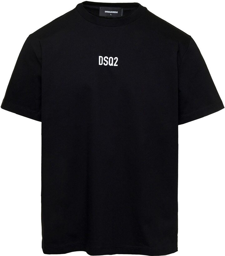 DSQUARED2 Black Crewneck T-shirt With Cntrasting Dsq2 Print In Cotton Man -  ShopStyle