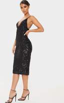 Thumbnail for your product : PrettyLittleThing Black Sequin Plunge Strappy Midi Dress