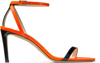 Jimmy Choo MINNY 85 Black and Neon Orange Patent Leather Sandals