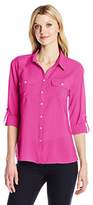 Thumbnail for your product : Notations Women's 3/4 Roll Tab Solid Y Neck Utility Blouse